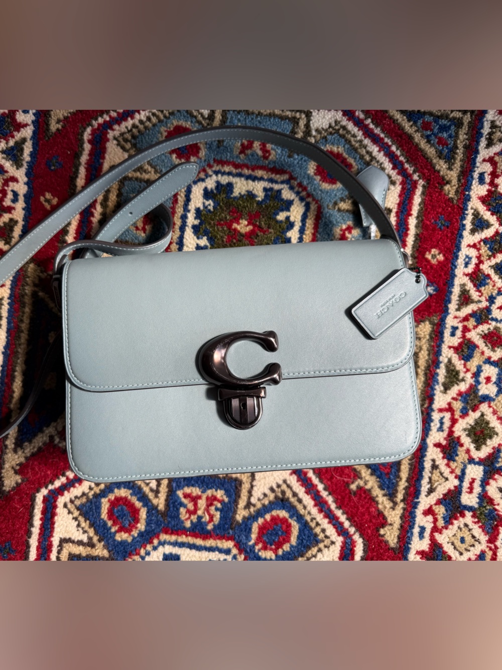 Coach Light Blue Leather Crossbody with Signature 'C' Turnlock